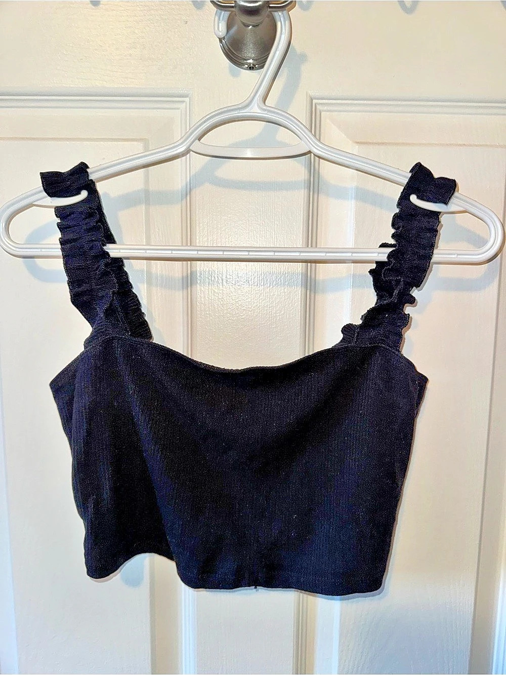 Sunday Best Firecracker Tank Ruffle Strap Crop Top Black Medium